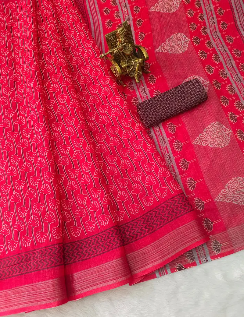 VK 4261 Linen Silver Jari Patta Digital Printed Sarees Wholesale Price In Surat
